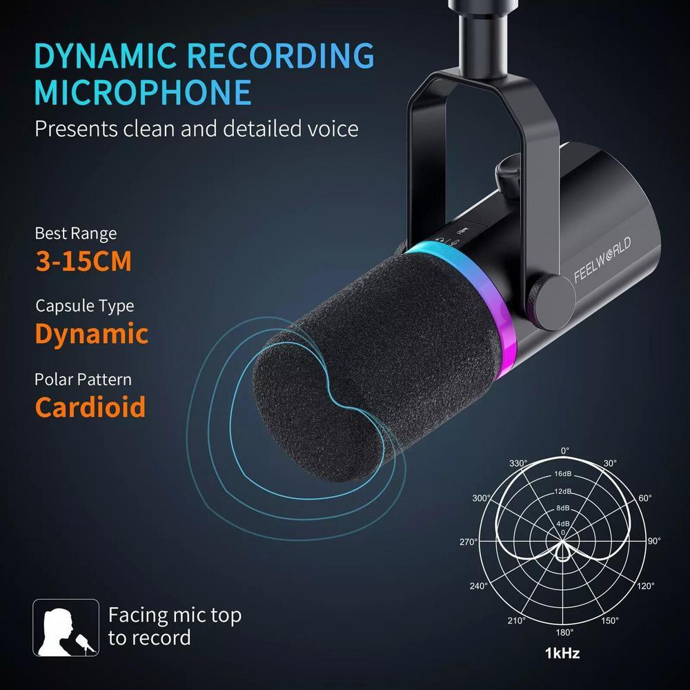 FEELWORLD PM1 Dynamic Microphone XLR/USB Dynamic Microphone for Podcasting Recording Gaming Live