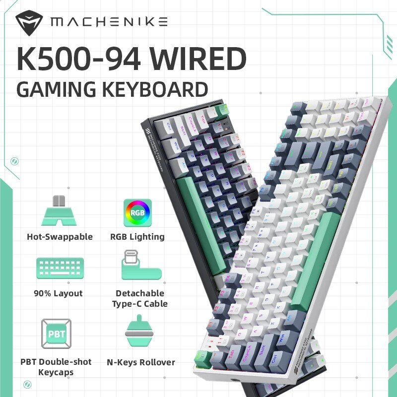 MACHENIKE K500 Mechanical Keyboard Wired Gaming Keyboard K500-B94 Hot Swappable 94 Keys 90% Layout