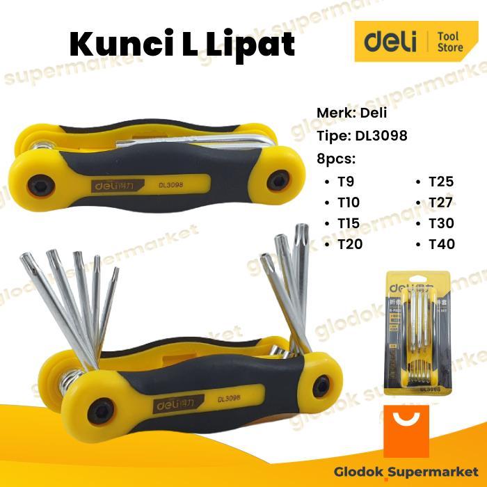Kunci L Lipat T9-T40 8Pcs Star Key Cr-V Deli Dl3098