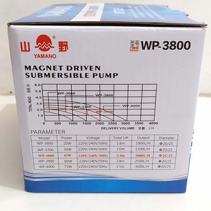 Yamano Wp3800 Pompa Air Kolam/Aquarium/Aquaponik Wp 3800