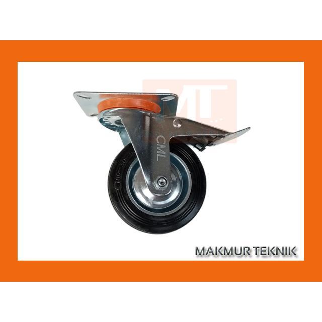 Roda Troli - Caster - Roda karet 4 inch Rem