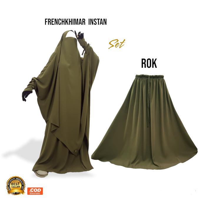 Hasna Moslem French Khimar Instan Set Rok Lancip Khimar Simple Syari Cantik Jilbab Tangan Resleting