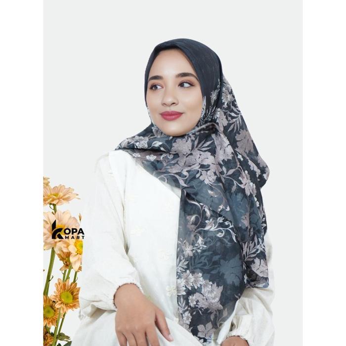 ASLI Kopamart - Hakaera Hijab Segi Empat Khadijah Kerudung Printing Premium Digital Hitam