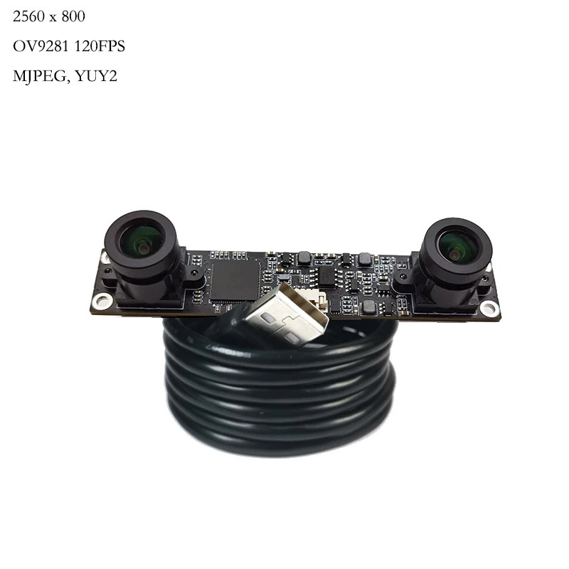 OV9281 Dual Lens Synchronous Monochrome USB Camera Module 2560x800 Global Shutter FF 68 120FPS