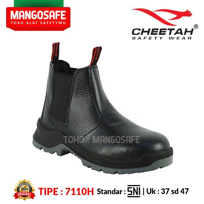 Safety Shoes Cheetah 7110H / Sepatu Proyek Semi Boot Slip On 7110 H Tanpa Tali Tapak Double PU Hitam