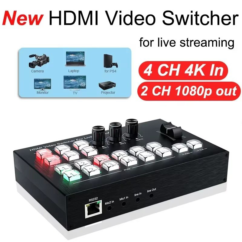 PROMO HARI INI  4K 4 Channel HDMI Video Switcher for Multi Camera Live Broadcast Streaming Productio