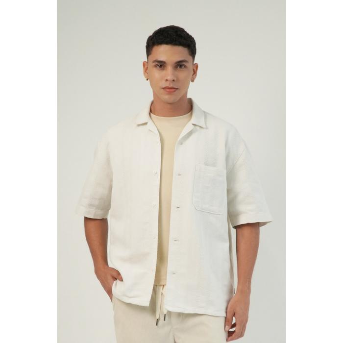 Emba Denim - Cesia Kemeja Casual Pria Cuban Collar Relaxed Fit White