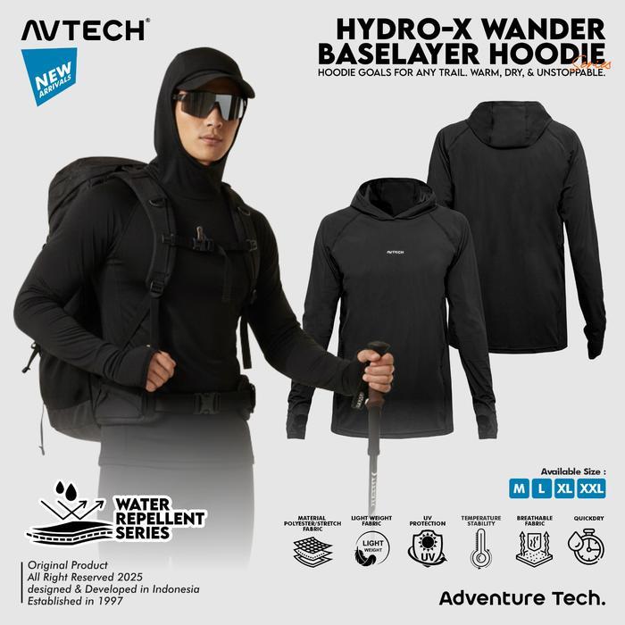 AVTECH - BASELAYER KAOS PRIA WANITA LENGAN PANJANG OLAHRAGA OUTDOOR DRY FIT HOODIE - HYDRO-X -