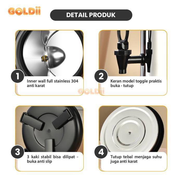 GOLDII - Termos Air Milk Tea 8 10 12 Liter Dispenser Minuman Serbaguna Drink Jar Termos Stainless