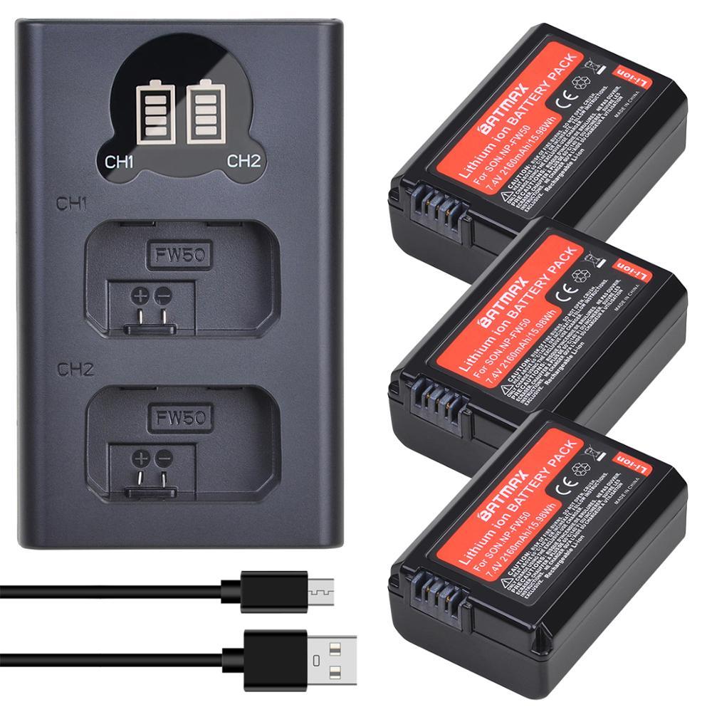 2Pcs 2160Mah Np-Fw50 Np Fw50 Npfw50 Battery Akku + Lcd Dual Charger For Alpha A6500 A6300 A7 7R A7R
