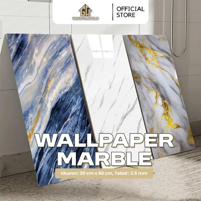 Wallpaper Stiker Foam Marbel Per Lembar Ukuran 30cm x 60cm Motif Marbel Glosy Anti Air & Panas PVC