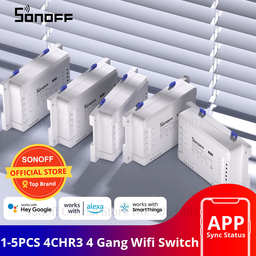 1-5PCS Sonoff 4CHR3 10A/Gang Wifi Smart Switch 4 Gang Four Channel Remote Wifi Light Switch Control 