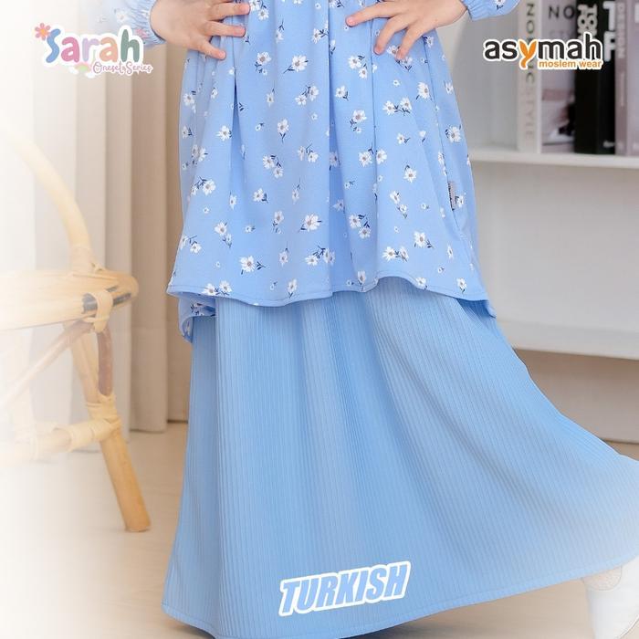 Asymah Sarah One Set Muslim Pakaian Anak Perempuan Rok Series Motif Bunga Cantik Nyaman Bahan Tunik