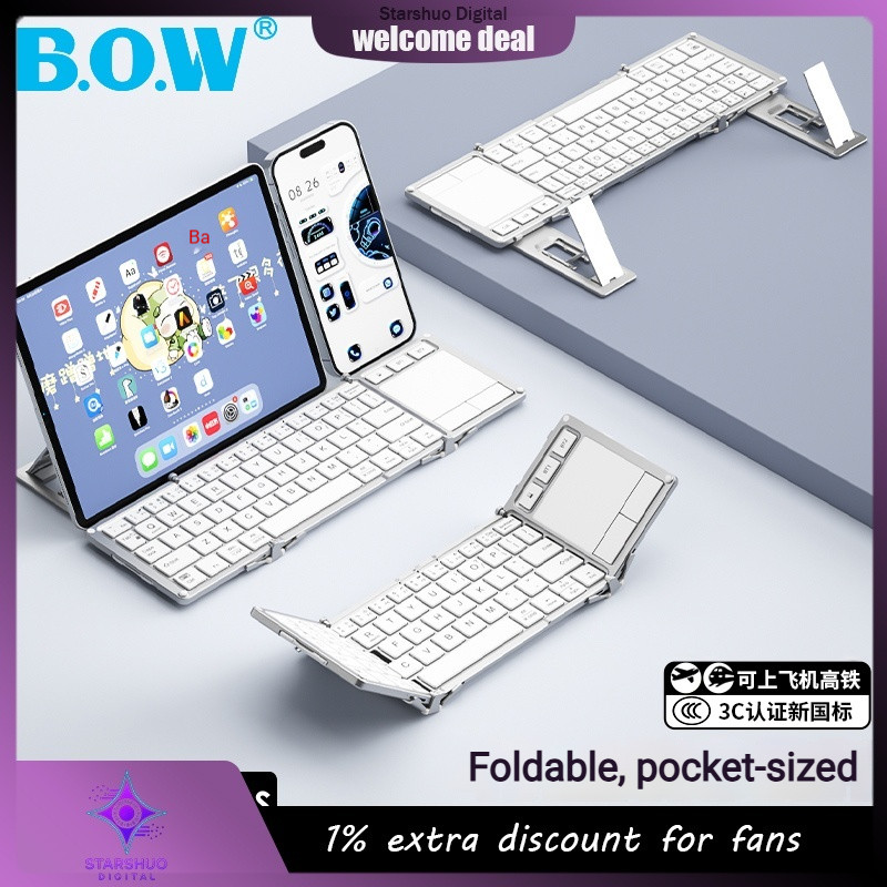 BOW Wireless Bluetooth Foldable External Keyboard for Phones and iPads Mini Portable Keyboard Dual