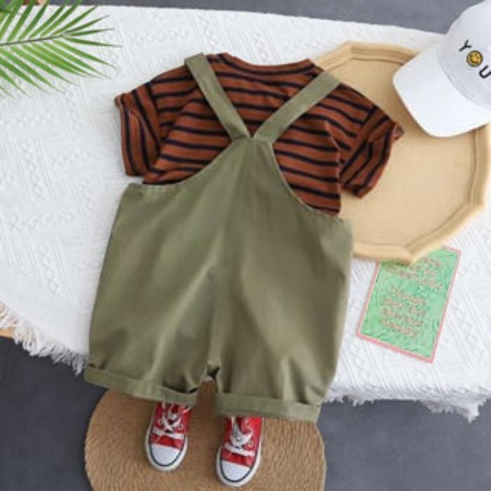 ASLI Brownieground Setelan Kodok Anak Laki Laki Usia 6 Bulan - 5 Tahun Baju Kodok Pendek Garis