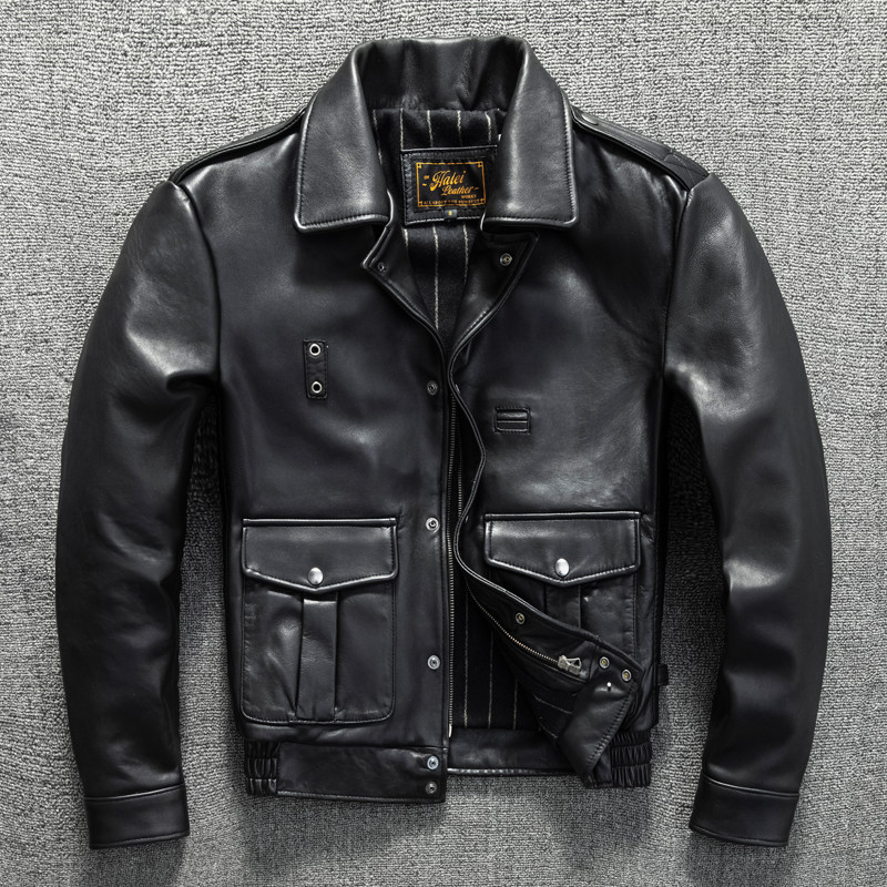 New Zealand Sheepskin California Mounted Police Leather Jacket Men's Genuine Leather Flight Suit