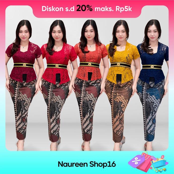Setelan Kebaya Strecth Sofia Lengan Pendek - One Set Kebaya Bali - Pakaian Tradisional Wanita - Baju