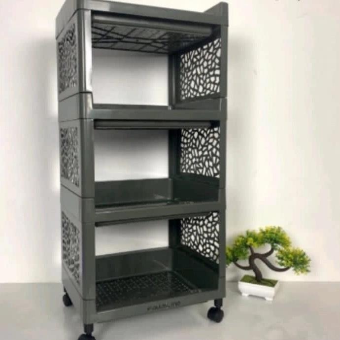 Rak Susun 4 Tingkat dengan Roda Rak Yoyo 4 susun Rak Yoyo Serbaguna Lemari plastik Lemari pakaian