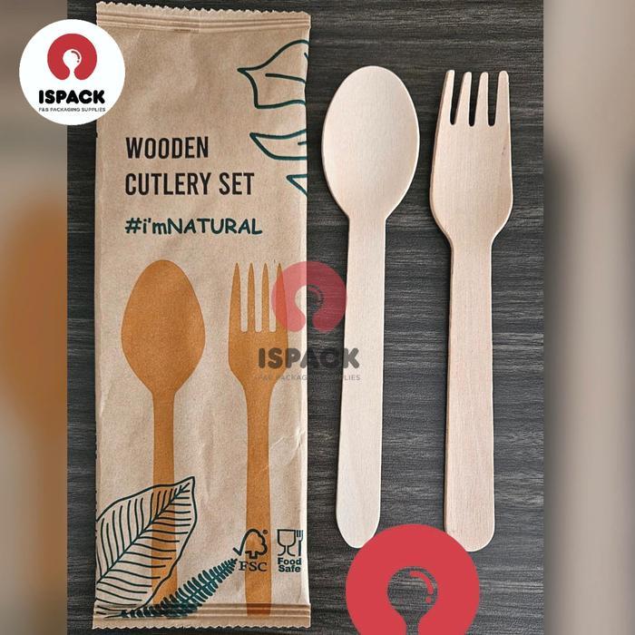 Cutlery Set Sendok Kayu + Garpu Kayu