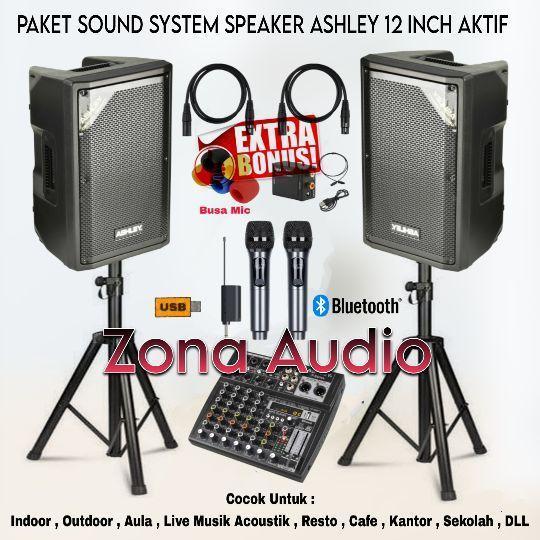 Paket Sound System Indoor Outdoor Live Musik Karaoke Speaker Ashley 12 Inch Aktif Mixer 6 Channel
