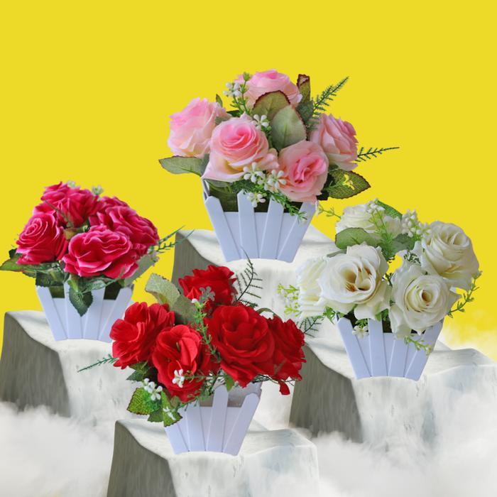 PT58 Pot dan Bunga Tanaman Hias Bunga Dekorasi Bunga Hias Plastik Perlengkapan Rumah Pot Bonsai