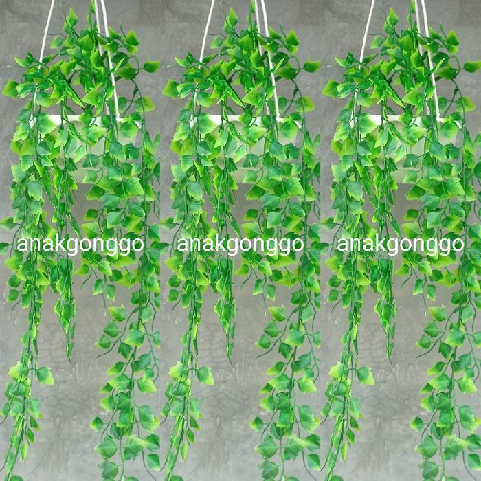 Grosir Bunga Jakarta Promo 3 Set Daun Rambat Plastik Juntai Rotan Ivy dan Pot Gantung Tali Putih