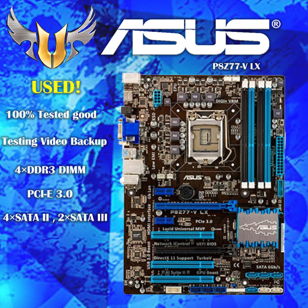 Used Asus Motherboard P8Z77-V Lx Lga 1155 Ddr3 I3 I5 22/32Nm Cpu Usb3.0 32Gb 3 Vga Hdmi Z77 Desktop