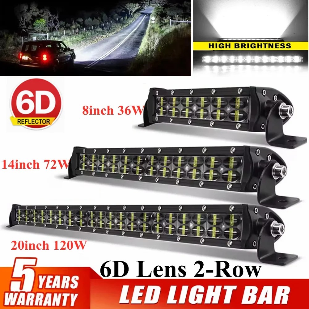 6D Lens Led Light Bar Combo 2-Rows Led Work Light Driving Fog Lamp 4x4 Led Bar for Car Truck Offroad
