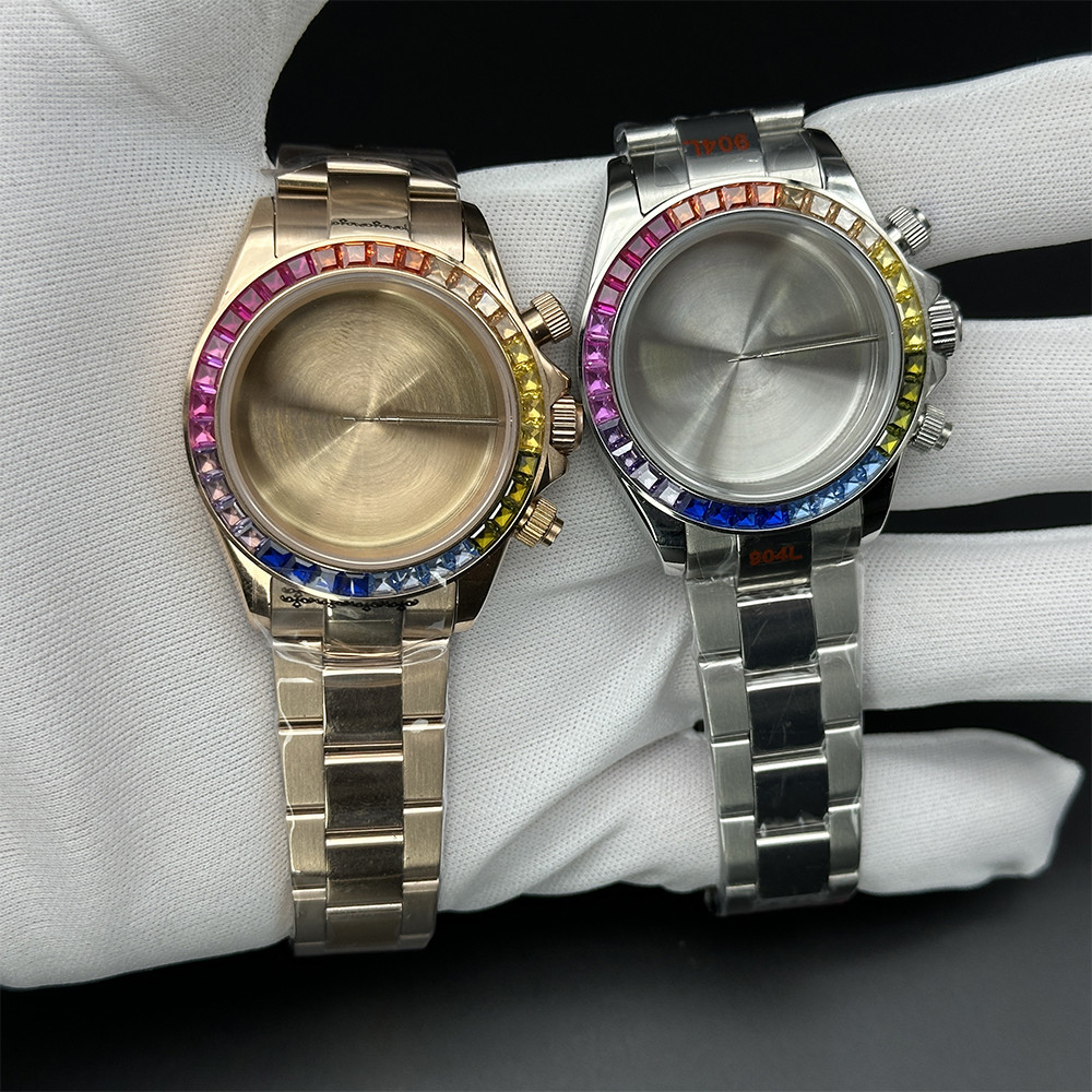 39Mm Vk63 Jewels Diamond Watch Case For Seiko Daytona Vk63 Movement 904L Steel Sapphire Crystal