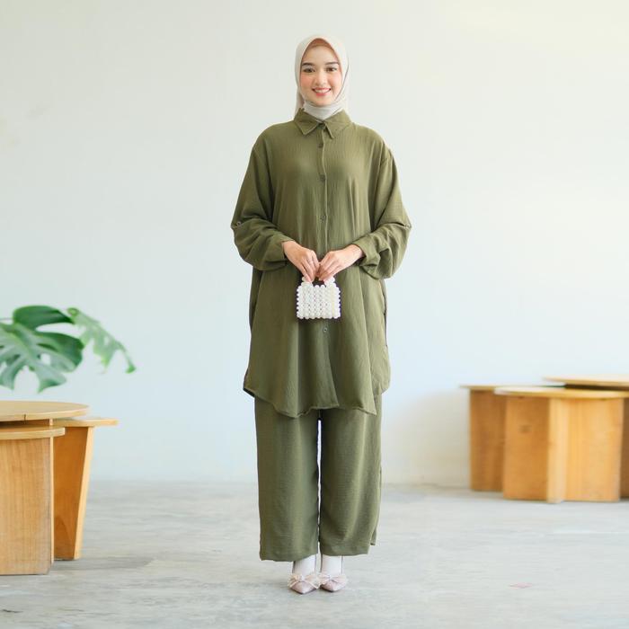 Setelan Jumbo Ld 140 160 Crinkle Airflow Premium Melar Muslim Baju Celana Atasan Wanita Panjang