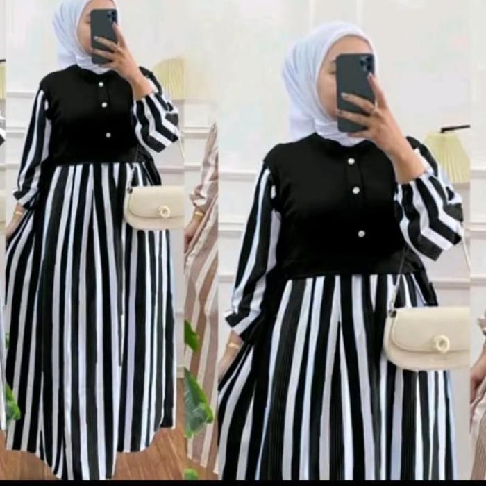 Najwa Midi Gamis Wanita Motif Salur Gamis Pesta Kondangan Untuk Remaja Dewasa Muslimah Mewah Dress