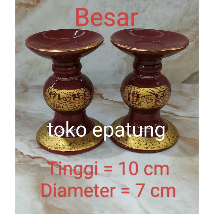 Tempat Lilin / Kaki Lilin - Keramik - 10 Cm - Merah Maroon