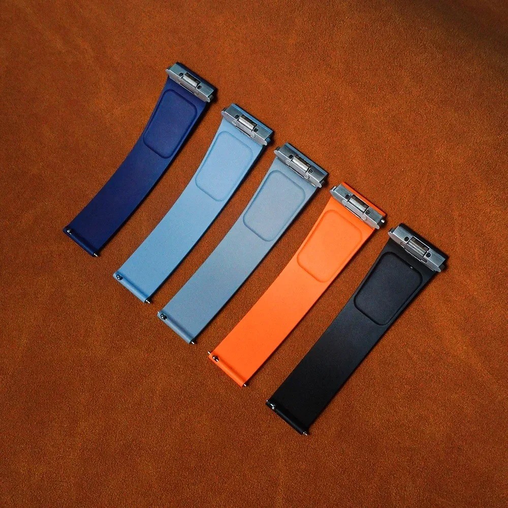 Fit For Cartier Santos FKM Rubber Watch Strap With Original Steel End Linking Quick Release Design