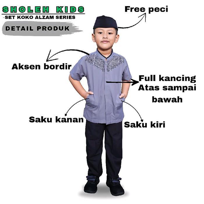 Sholeh Kids Setelan Koko Anak Alzam Series Lengan Pendek Usia 1-12 Tahun Free Peci