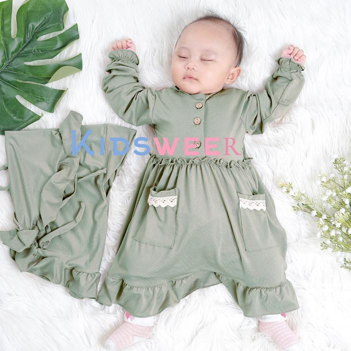 Gamis Bayi Perempuan Newborn Almeera 0-4 Bulan 6-12 Bulan 12-18 Bulan Baju Muslim Anak Free Hijab