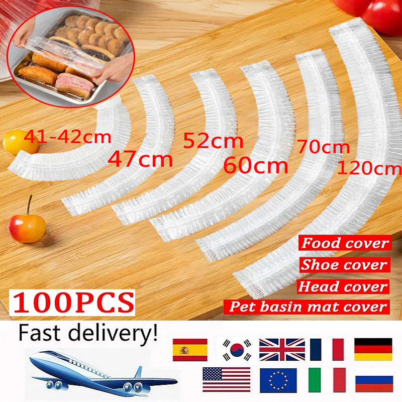 Disposable Food Cover Dust Food Grade Fresh Lids Elastic Plastic Wrap Shower Cap Fruit Food Cover