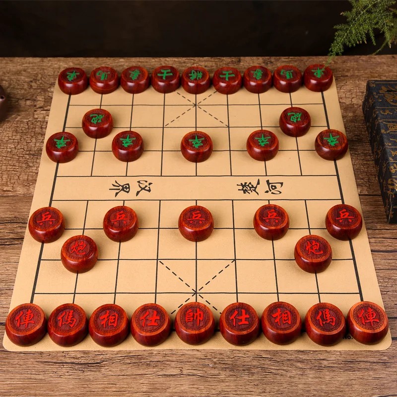 Xiangqi Chinese Chess Board Game Set Natural Wood Playing Pieces Portable Travel Strategy Toy for