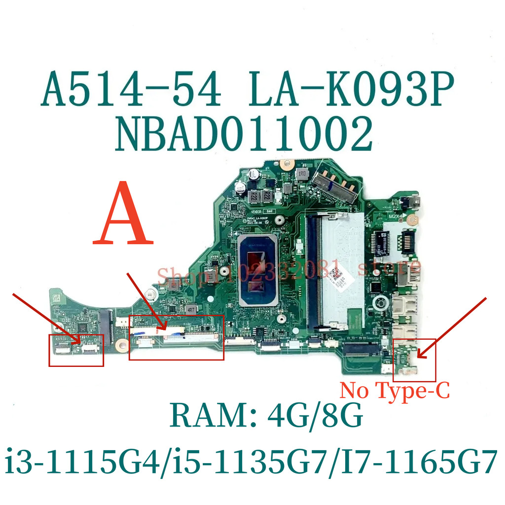 LA-K093P Mainboard For Acer Aspire A514-54 A515-56 A315-58 Laptop Motherboard With I3 I5 I7-11TH CPU