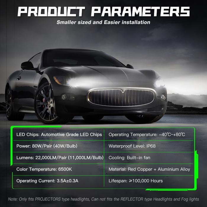 Fateeye 2PCS F5 H4 H7 H11 9005 9006 80W / pasangan 22000LM bohlam lampu depan untuk Mobil Warna