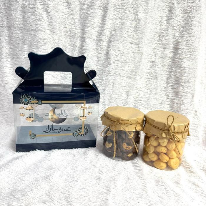 Dus Box Lebaran 2Toples 500/600ML Box MIka Kue Kering Lebaran 2 Toples Navy Handle Paper Doilies