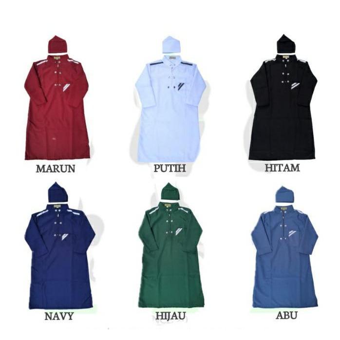 Jubah Gamis Anak Free Peci Warna senada / Jubah Balita Batita sampai Anak Remaja 15 tahun Baju