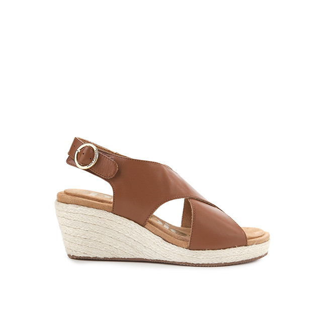 Hush Puppies Wedges Wanita Willow Back Strap Cognac Leather