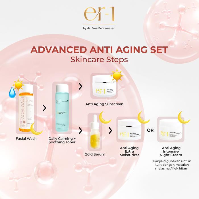 ER-1 BY DR. ERNA DAY NIGHT CLEANSER ANTI AGING SET 3 PCS - PAKET SKINCARE KERUTAN - NIGHT CREAM DAY