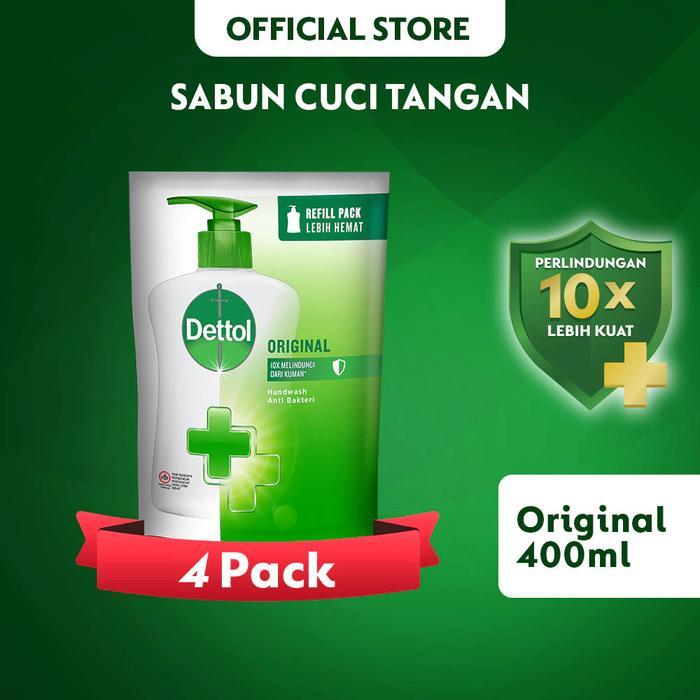Dettol Sabun Cuci Tangan Cair Original 400Ml Pouch Hand Wash Anti Bakteri X 4 Pcs