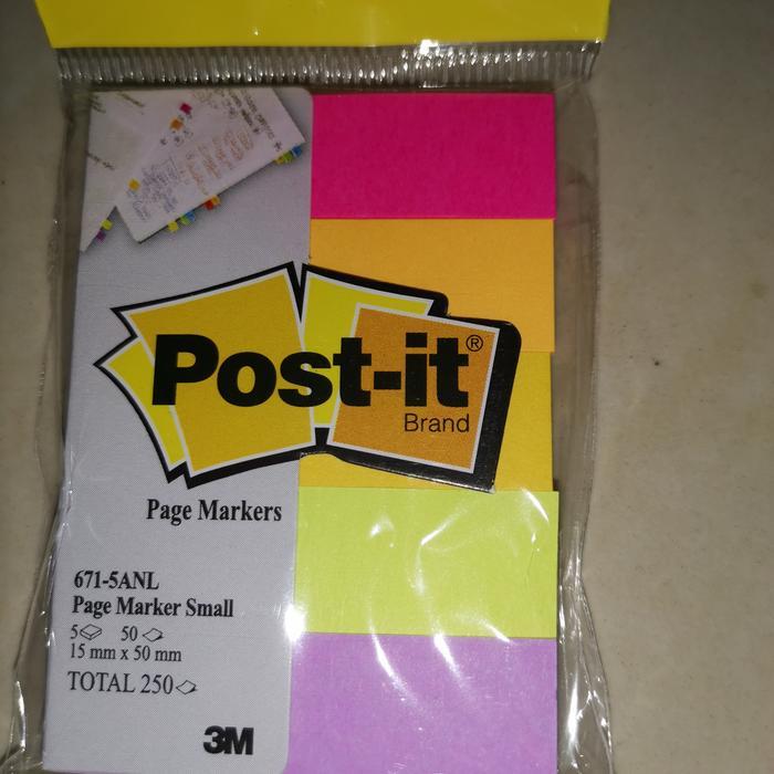 Post-it Brand 3M 671-5ANL Page Markers Assorted 5 Warna Kecil 15mm x 50mm Total 250 Lembar