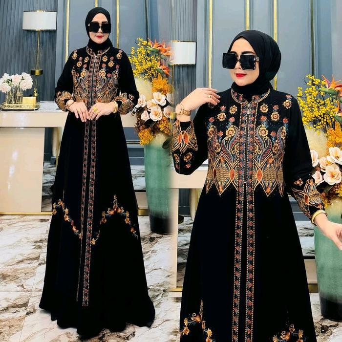 Gamis Abaya Hitam Elegan Dengan Bordiran Motif Unik Untuk Tampilan Mewah Dan Modis Gamis Lebaran
