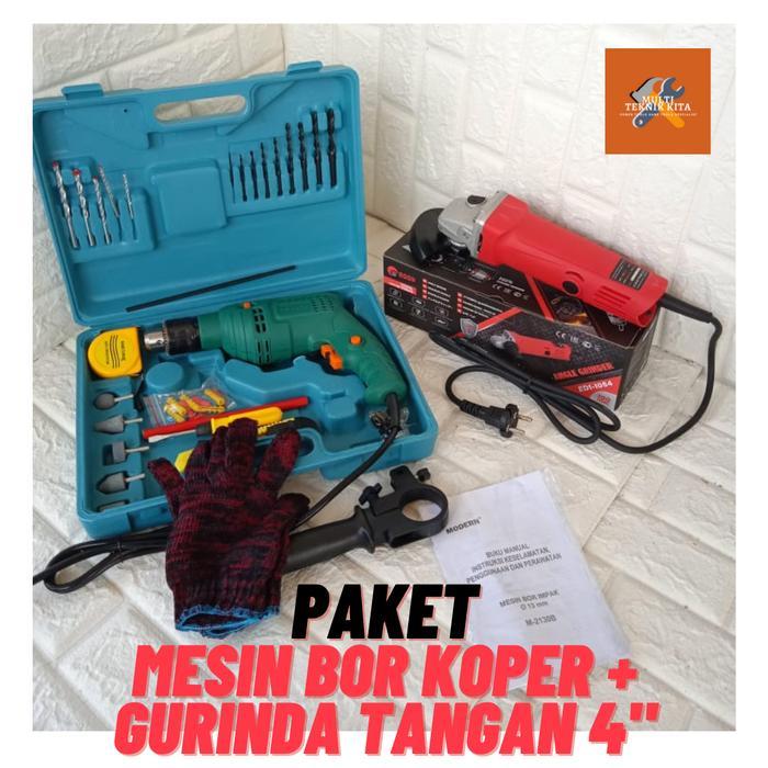 PAKET Mesin Gurinda Tangan 4" Edon + Mesin Bor Beton Modern Koper Set