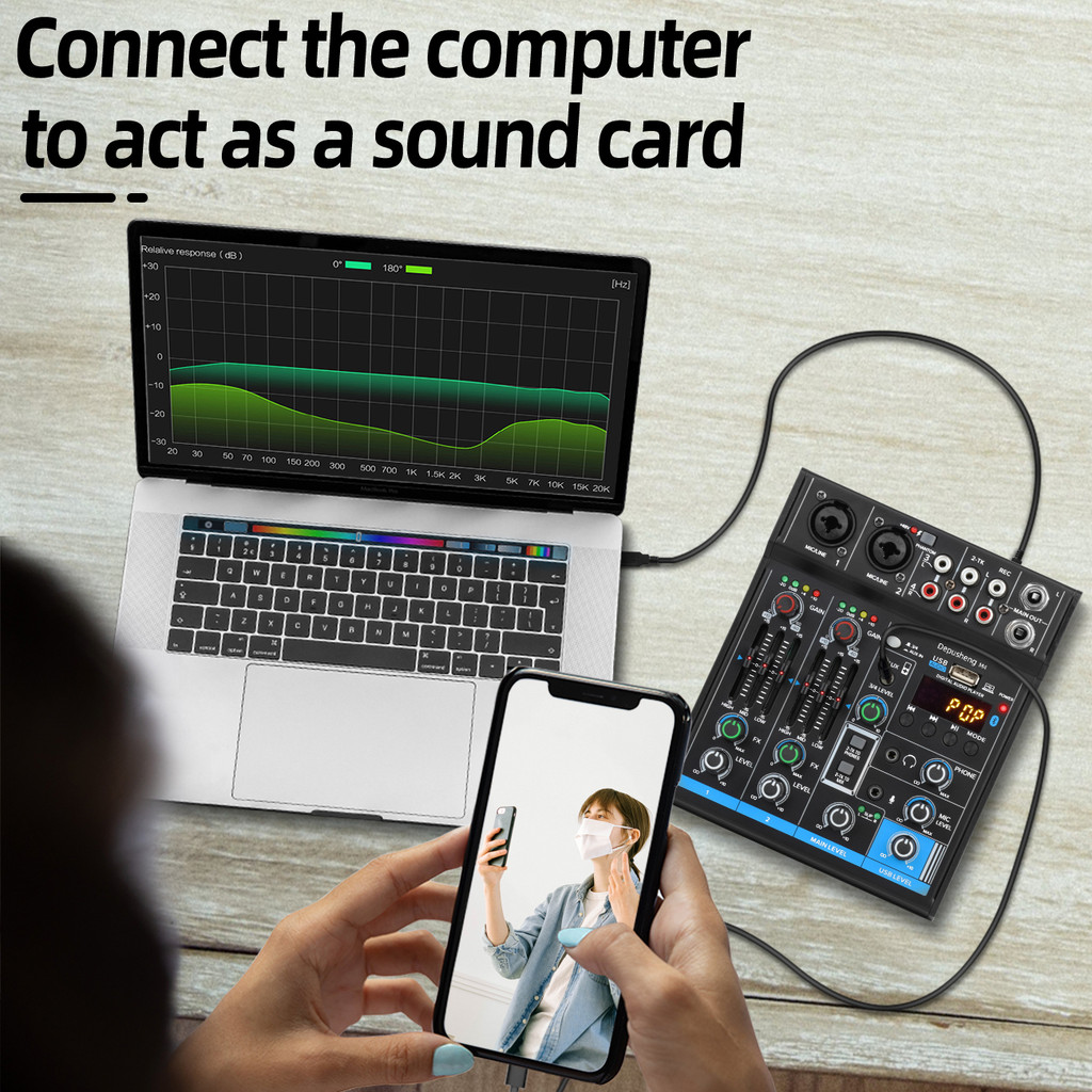 Audio Mixer Depusheng M4 4-Channels Mini Sound Mixing Console Bluetooth USB Record Computer 5V