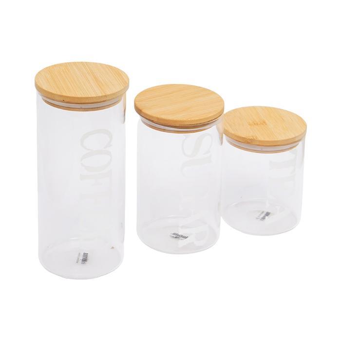 Informa Set 3 Pcs Tanya Stoples Kaca Wadah Penyimpanan Bumbu Dapur Gula Pasir Kopi Bubuk Tempat Teh