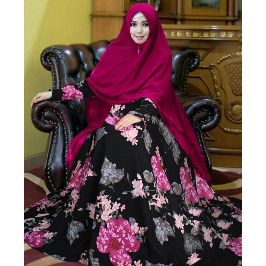 zeni gamis syarii askia premium set khimar ceruty bebydoll 2 layer Bunga